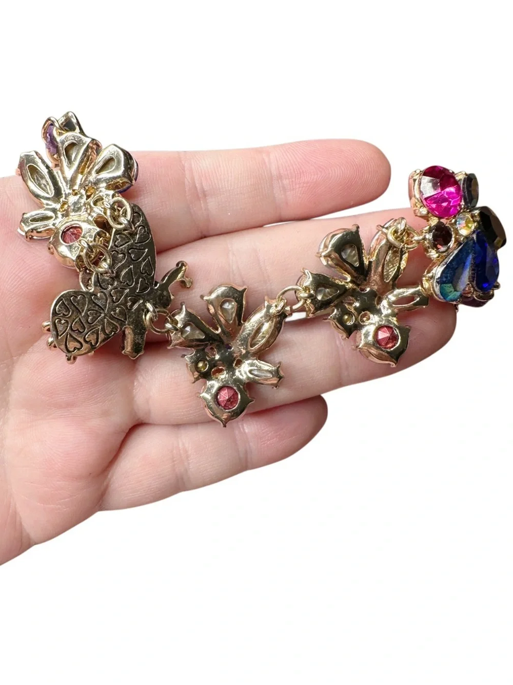Betsey Johnson Pink, Blue & Purple Crystal Floral Statement Necklace